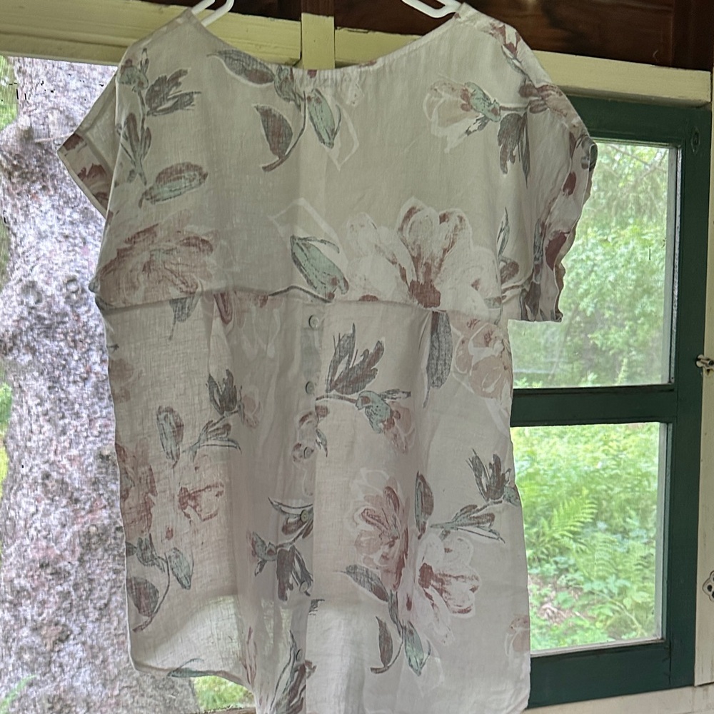 Boxy Linen Floral Women's Top S - Picture 6 of 11